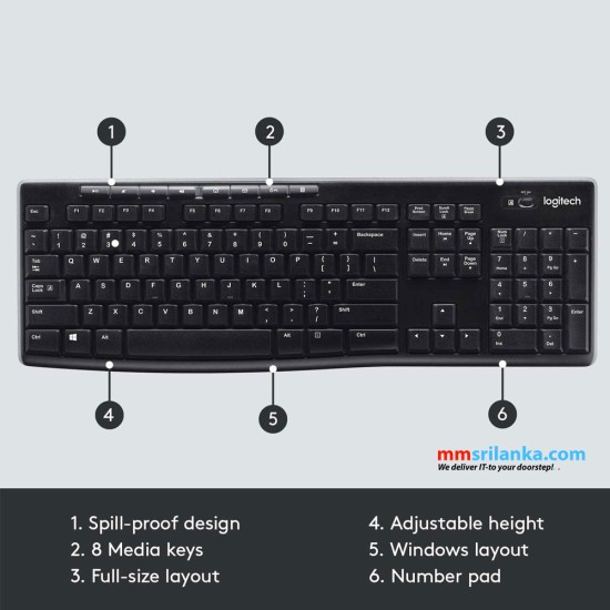 Logitech K270 Wireless Keyboard with Unifying Receiver (2Y)