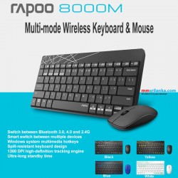 Rapoo 8000M Multi-mode Wireless Keyboard Mouse Combo Switch Between Bluetooth & 2.4G Connect 3 Devices For Computer/Phone