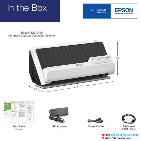 Epson DS-C490 Duplex Compact Desktop Document Scanner (1Y)