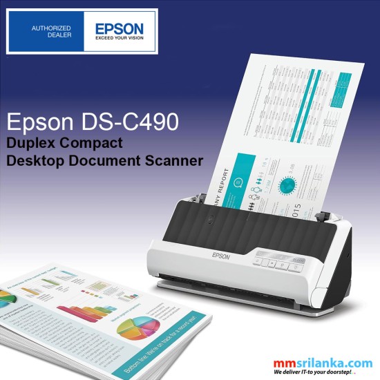 Epson DS-C490 Duplex Compact Desktop Document Scanner (1Y)