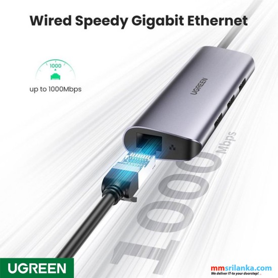 UGREEN USB C Hub Type C to 3 Port USB 3.0 Dock with Gigabit Ethernet Adapter Micro USB Power