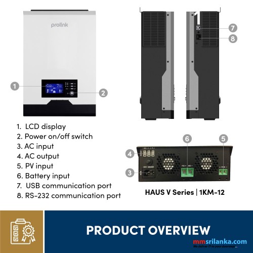 Prolink [1KVA | 1000W | MPPT] Hybrid Off-Grid Solar Inverter Power Supply Pure Sine Wave Haus