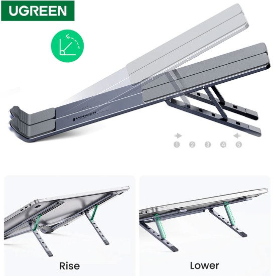 UGREEN Laptop Stand Adjustable Folding Aluminum Alloy Anti-skid Notebook Table Holder for 13-17.3 Inch Laptop with Free Flannel Bag