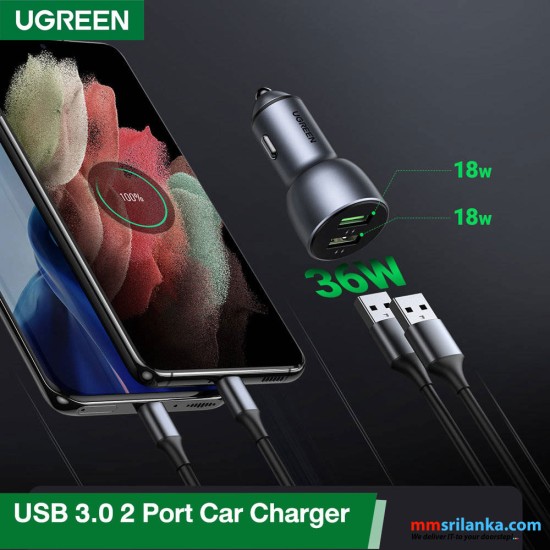 UGREEN USB Car Charger Adapter 36W - Dual USB Car Charger Fast Charging, Cigarette Lighter Adapter