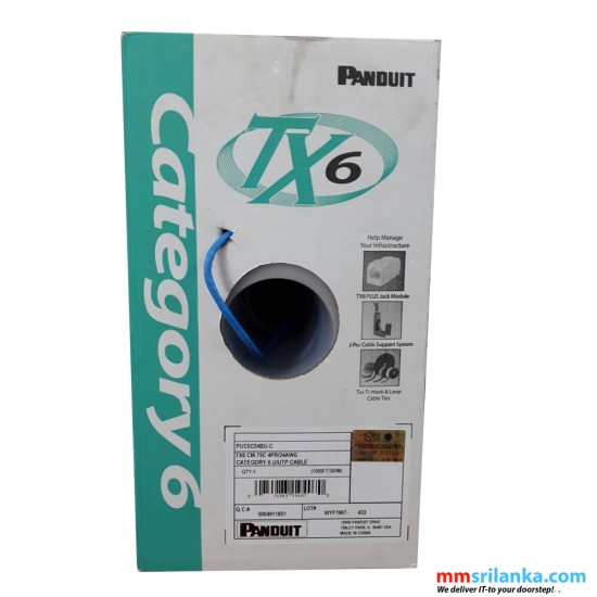 Panduit TX6™ Copper Cable, Cat 6, 24 AWG, UTP, Blue, Network Cable Box 305m