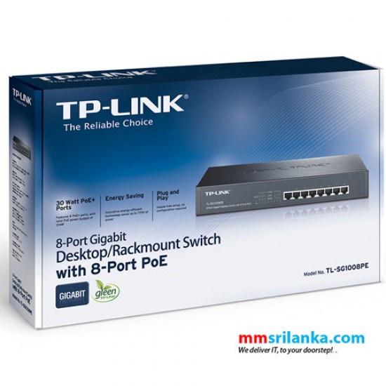 TP-Link 8-Port Gigabit Desktop/Rackmount Switch with 8-Port PoE+ - TL-SG1008PE