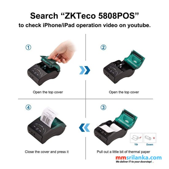 ZKTeco ZKP5808 Portable Thermal Printer with Bluetooth/Mini Wireless Mobile Printer for iOS and Android Systems
