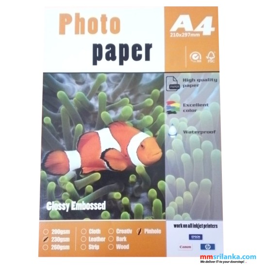 Pinhole Glossy Embossed A4 Photo Paper 230gsm 50 Sheets Pack