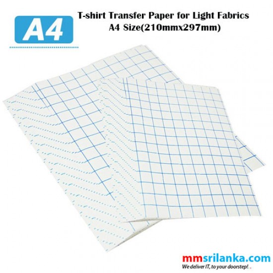 T-shirt Transfer Paper for Light Fabrics A4 Size (210mmx297mm) 20 Sheets Pack