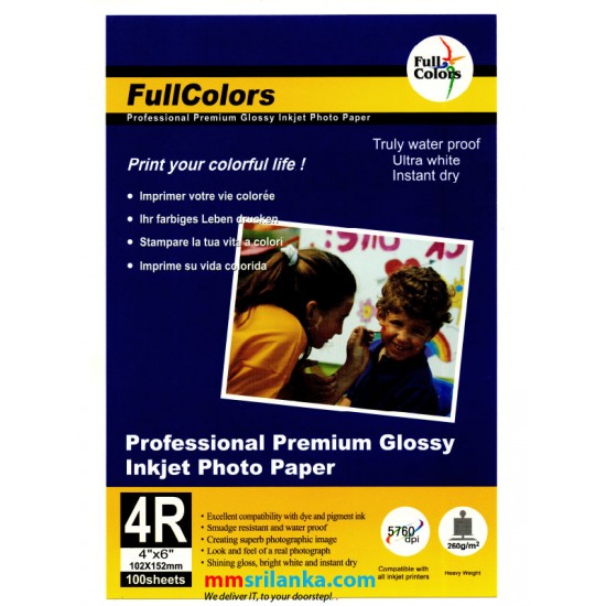 FullColors Professional Premium Glossy Inkjet 4R 260gsm Photo Paper 100 sheets Pack