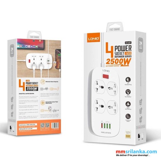 LDNIO SC4407 Power Socket 4 USB Charger with Power Extension Cord (6M)