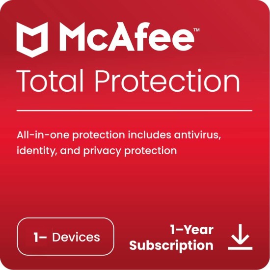 McAfee Total Protection 2023 | 1 Device, 1 Year | PC/Mac/Android/iOS | Email Delivery