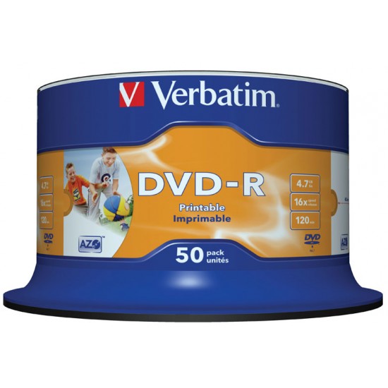 Verbatim DVD-R 16X WHITE INKJET HUB PRINTABLE 50 Bulk