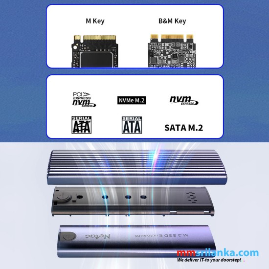 NETAC M.2 NVMe/SATA SSD External Enclosure, USB 3.1, Aluminum, 10GBPS, USB C TO C