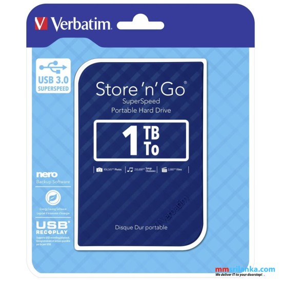 Verbatim Store’n’Go Grid Design 1TB Portable Hard Drive