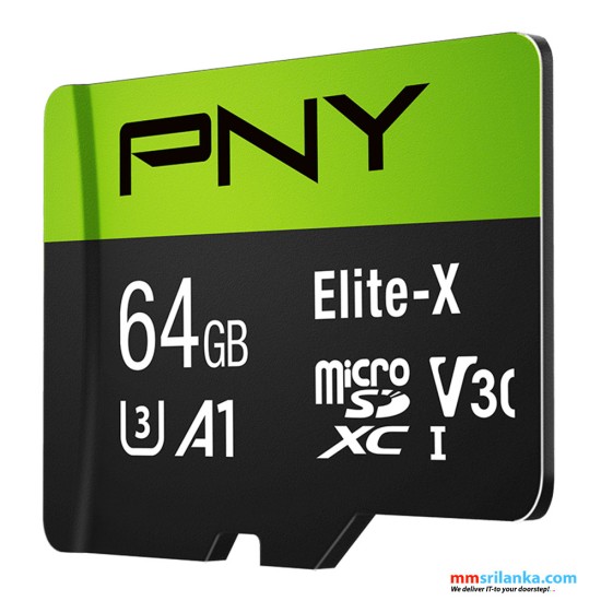 PNY 64GB Elite-X Class 10 U3 V30 microSD Flash Memory Card