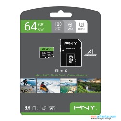 PNY 64GB Elite-X Class 10 U3 V30 microSD Flash Memory Card