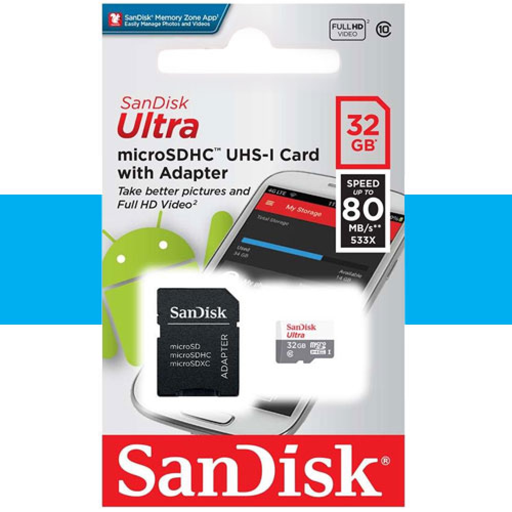 Sandisk Ultra Micro Sdhc 32gb Class 10 Uhs I Memory Card With Adapter