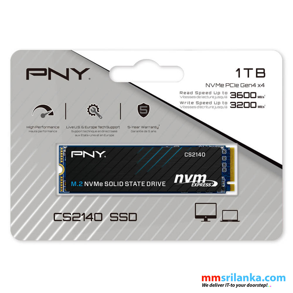 PNY CS2140 SSD Interne M.2 NVMe Gen4 x4 1To, jusqu'à 3600 Mo/s