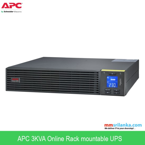 APC Easy UPS On-Line, 3kVA/2400W, Rackmount 2U, 230V, 6x IEC C13 + 1x IEC C19 outlets, Intelligent Card Slot, LCD, With rail kit