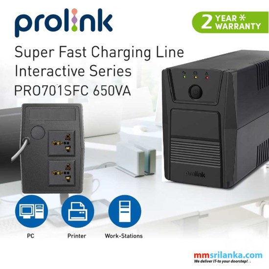 Prolink Pro 701 Super-Fast Charging Line Interactive 650VA UPS (2Y)