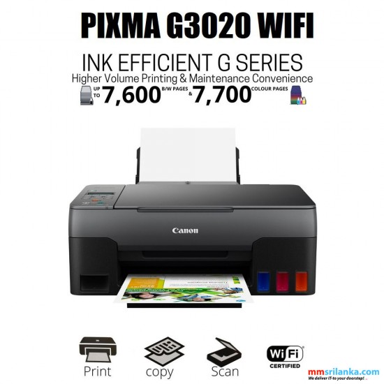 Canon PIXMA G3020 Refillable Ink Tank, Wireless, All-In-One Printer