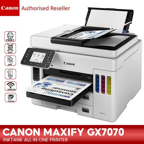 CANON MAXIFY GX7070 Wireless 4-in-1 MegaTank Business Printer (print/Scan/Copy/FAX/WiFi/Duplex/ADF) (1Y)