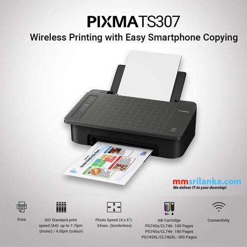 Canon Pixma TS307 Single Function Wireless Inkjet Printer (1Y)