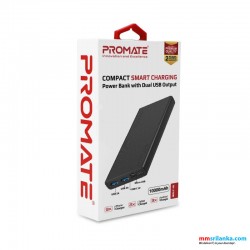 Promate Compact Smart Charging 10000mAh Power Bank With Dual USB Output