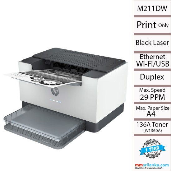 HP LaserJet M211dw Black and White Laser Wireless Duplex Printer (1Y)