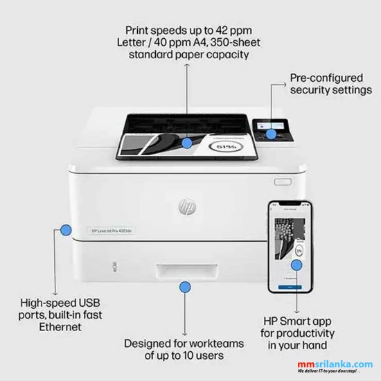 HP LaserJet Pro 4003dn Printer with Network & USB Interface (1Y)